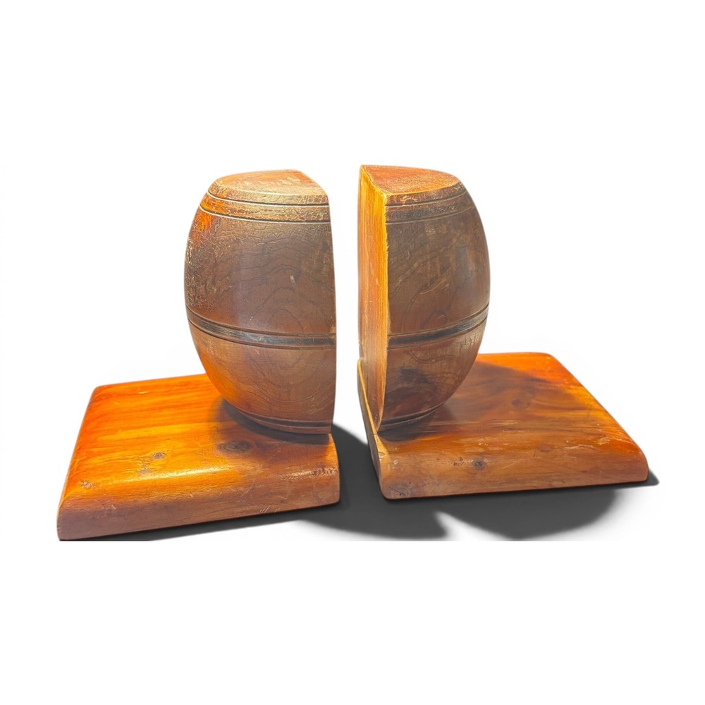 Vintage Mid-Century Modernist Solid Wood Sphere Statement Bookends - Pair